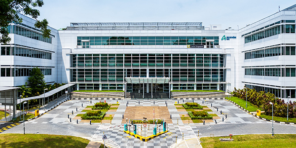 Curtin Singapore building from aerial view.