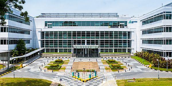 Curtin Singapore building from aerial view.