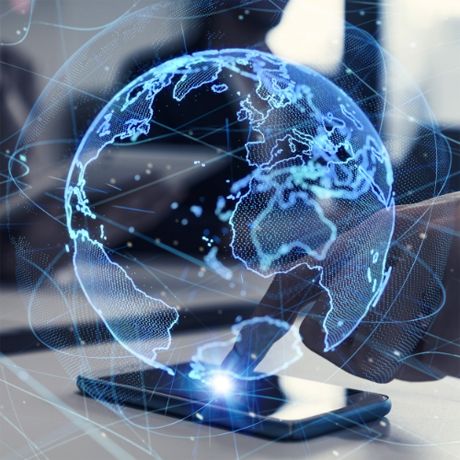 Digital globe on top of mobile phone.